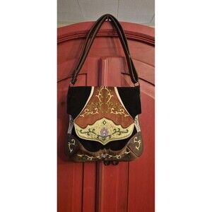 NWO TOOVOO Le Thi Hong Tu Hand Embroidered Silk  Leather Asian Shoulder Bag Boho